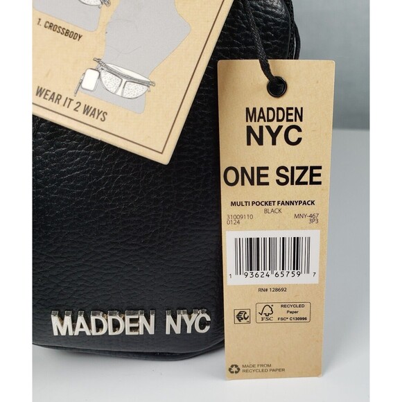 Madden NYC Womens Embellished Multi Pocket Fannypack Crossbody W/Pouch Black New - Picture 13 of 14